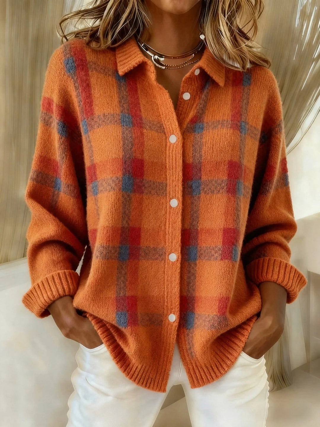 Anny | Plaid Button-Up Knit Sweater