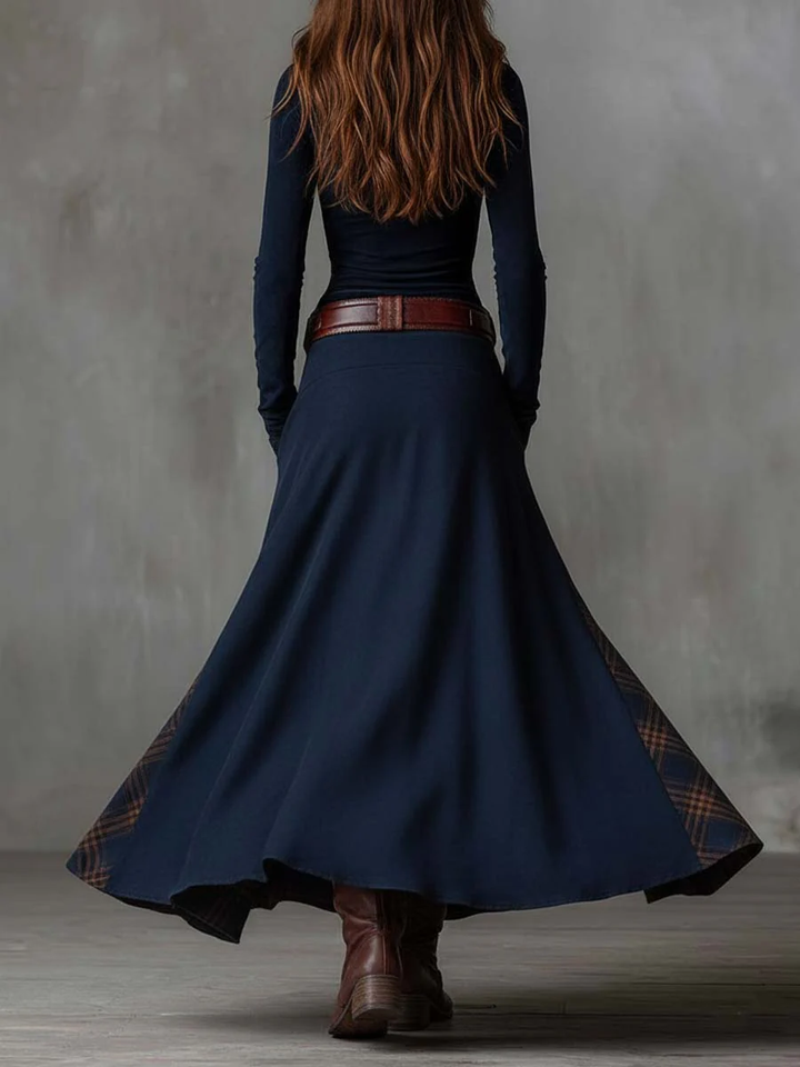 Helena™ | Navy Blue Suede Maxi Dress with Belt