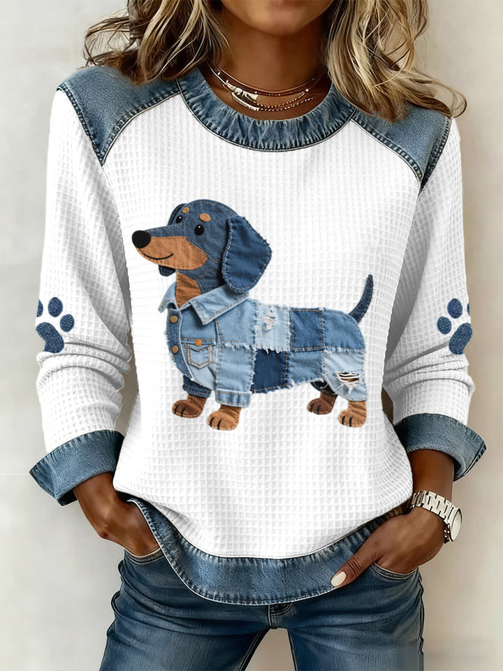 Julia - Charming Dachshund with Denim Patchwork