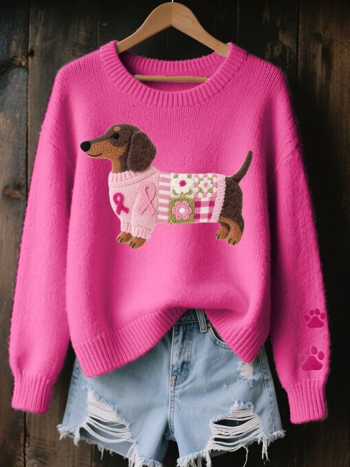 Irene | Knitted Sweater with Dachshund Motif Made of Wool Felt